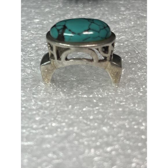 vintage silpada sterling silver 925 Square Pinky Ring Faux Oval Turquoise Size 6 - Picture 3 of 13